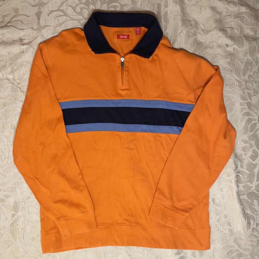 IZOD Men’s Pullover 1/3 Zip Orange Sweatshirt XL - Picture 8 of 8